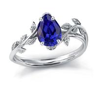 Bague de Noël en argent sterling 925 avec pierre de naissance, agate mousse, opale, pour femme, bague de fiançailles, bague de mariage, Argent sterling, Saphir créé