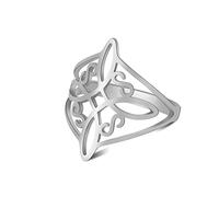 Bague de nœud celtique Bague de nœud de quaternité celtique ancienne Bague de nœud de sorcière Bande de protection Amulette Bijoux en acier inoxydable Cadeaux pour femmes Noël (Diamètre 19mm, Argent)