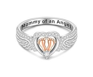 Bague De Perte De Bébé - De Zinc | Bague D'empreinte | Anneaux Commémoratifs 'Empreinte Du Coeur | Anneaux Avec Pieds D'Aile D'ange Pour Bijoux De deuil Pour La Perte De Gravidan