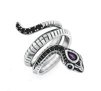Bague De Pierres Noires De Serpent, Bague De Cocktail 925 Argent Sterling Classique Bijoux for Femmes Hommes (Size : Resizable)
