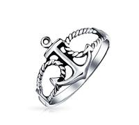 Bague De Plage Tropical Beach Vacation Sailor Boat Nautical Sea Lover Ocean Rope Open Mariners Anchor Band For Women Teen Oxidized .925 Argent Sterling