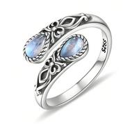 Bague de pouce réglable en argent sterling S925 avec pierre de lune pour femmes, style vintage Victoria, hypoallergénique et sans nickel. Bague rétro florale, porte-bonheur, foi, amour de mère, style