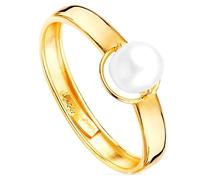Bague de Première Communion en or 9 carats avec une perle de culture centrale de 5 mm et un anneau lisse 55
