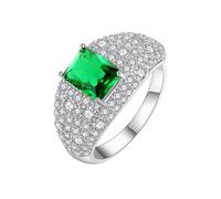Bague de Promesse Alliance de Mariage en Argent Or Blanc 18 Carats Tsavorite avec Pierre Précieuse Rectangulaire Verte Taille Épouse pour Mère Anniversary Bijoux