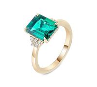 Bague de Promesse Alliance Femme 18 Carats Jaune Moissanite avec Moissanite Verte de Forme Carrée Taille Mesdames pour Tante Fête Des Mères Bijoux