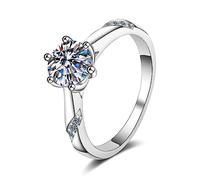 Bague de Promesse Amitié, Argent Bague Femme Mariage Sertissage à 6 Griffes avec Moissanite de 1 Carat Argent 925 Taille 50