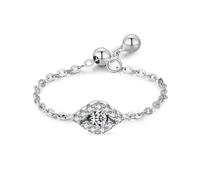 Bague de Promesse Amitié, Bague Alliance Femme Argent Chaîne Réglable pour Les Yeux avec Rond Blanc Oxyde de Zirconium Argent 925 Taille Ajustable