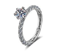 Bague de Promesse Amitié, Bague Femme Argent Fiançailles Sertissage à 6 Griffes avec Moissanite de 1 Carat Argent 925 Taille 50