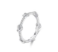 Bague de Promesse Amitié, Bague Simple Femme Argent Bague d'Éternité avec Cœur avec Rond Blanc Oxyde de Zirconium Argent 925 Taille 59
