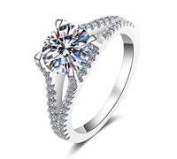 Bague de Promesse Amitié, Or Blanc Alliance Mariage Rond Creux Argent 925 avec 2ct Moissanite Taille 50