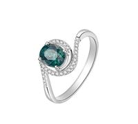 Bague de Promesse Bague en Argent Femme Taille 59 Or Blanc 18 Carats AU750 Ovale à 4 Griffes avec Tourmaline Verte et Diamant Solide Non Plaqué Mode pour Mesdames Action de Grâces Bijoux
