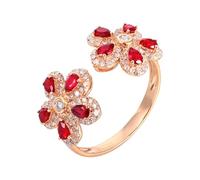 Bague de Promesse Bague Femme Rose Or 18 Carats Ruby Créé en Laboratoire Fleurs Doubles avec Rubis et Diamant de 0,8 CT Taille Solide Non Plaqué Mise à Niveau 3.0 pour Épouse Anniversaire Bijoux