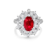 Bague de Promesse Bijoux Femme en Argent Or Blanc 14 Carats Au585 Fleur et 4 Griffes Ovale avec Rubis Synthétique et Moissanite de 3,01 CT Taille Moderne pour Épouse Fiançailles Bijoux