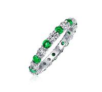 Bague De Promesse En Argent Sterling Pour Femmes Avec Zircon Cubique Pavé Cz Éternité Empilable Bicolore Vert 3MM