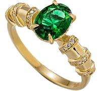 Bague de Promesse Or 18 Carats Femme Bague Jaune Tsavorite avec Émeraude Ovale Verte Créée Taille Mesdames pour Mère Nouvel An Bijoux