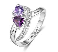 Bague de Promesse Personnalisé Argent 925 Bagues de Mère avec Nom et Pierres de Naissance Simulées Gravées Bagues pour Femmes pour Noël (Bague 3, 62 (19.7))