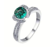 Bague de promesse pour femme avec zircone cubique ronde verte