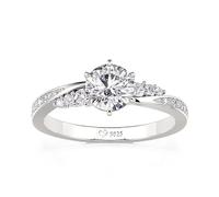 Bague de promesse pour femme en argent sterling 925 avec pierre de zircone ronde - Bague de mariage pour mariage, fiançailles, Saint-Valentin, Argent sterling, Zircone