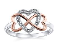 Bague de promesse romantique à deux tons avec accent pavé CZ, zircon cubique entrecroisé infini et cœur pour femmes, plaqué or rose en argent sterling .925