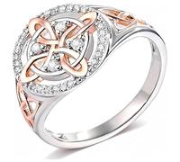 Bague de protection artisanale en argent S925, motif nœud de sorcière. Protégez vos proches. Design nœud argenté avec détails or rose, orné de zirconiums cubiques. Bijou idéal pour femme. (#10)