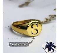 Bague de sceau gravée ronde personnalisée, bague de nom initiale personnalisée, bijou d'anniversaire pour lui et pour elle 7,5,9,11,6,8,10,12Acier inoxydable