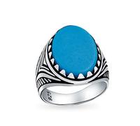 Bague De Signet Pour Homme En Argent 925 Oxydé, Faite À La Main En Turquie, Personnalisée Et Ornée D'Une Griffe De Loup. Paires De Pierres Précieuses En Forme De Cabochon Ovale, Bleu Et Turquoise.