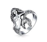 Bague De Sirène Nymphe De Plage Tropicale Pour Femmes Bague En Argent Sterling Oxydé 2Mm