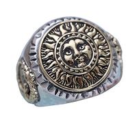 Bague de soleil d'or avec dinosaure et boussole en argent sterling 925 pour hommes femmes reglable