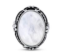 Bague De Style Amérindien Du Sud-Ouest Avec Une Feuille Et Une Pierre De Lune De Grande Taille Ovale Bague Pour Les Femmes En Argent Sterling.