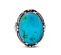 Bague De Style Amérindien Du Sud-Ouest Avec Une Feuille, Une Grande Pierre Ovale, Une Bague De Déclaration Boho Turquoise Bijoux De L'Ouest Pour Les Femmes En Argent Sterling .925