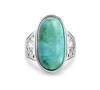 Bague De Style Boho Du Sud-Ouest Avec Un Large Dôme Ovale Et Un Chaton De Pierres Précieuses Turquoise Bleue Bague De Style Western Avec Un Anneau À Volutes En Filigrane En Argent Sterling .925