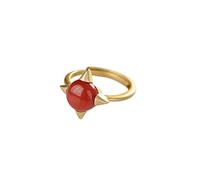 Bague de Style Ethnique Rétro S925 en Argent Sterling Plaqué or Incrusté D'Agate Rouge Bague Femme Élégante Personnalité Simple Créativitéargent S925, LJBLEUSK