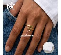Bague de style minimaliste de la marque Caitlyn avec bord biseauté gravé, bague personnalisée avec nom et bord rond, cadeau pour la Saint-Valentin Ouverture réglableAcier inoxydable