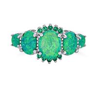 Bague demi-éternité à 5 pierres précieuses ovale en opale verte créée pour femmes en argent sterling .925, bande fine de 1 mm, pierre de naissance d'octobre