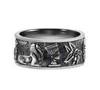 Bague des Dieux Égyptiens en Argent Sterling 925 - Bague Gothique Premium Faite Main avec Œil d'Horus et Anubis en Relief pour Hommes et Femmes(12)