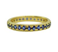 Bague d'éternité avec pierres précieuses naturelles saphir bleu plaqué or jaune 925, bijou de fiançailles P 1/2, P 1/2, pierre précieuse, saphir bleu