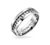 Bague D'Éternité En Cristal Blanc Clair Du Mois De Naissance D'Avril Pour Mariée En Acier Inoxydable Ton Argent Personnalisé Gravé