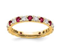 Bague d'éternité en or jaune massif 14 carats de 2,65 mm avec diamant cultivé en laboratoire SI1 SI2 G H I et rubis créé Taille 7,50 pour homme et femme