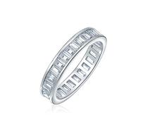 Bague d'éternité en zircon cubique AAA sertie en canal, coupe émeraude rectangulaire, baguette CZ, alliance d'anniversaire pour femmes en argent sterling .925, anneaux empilables de 4MM