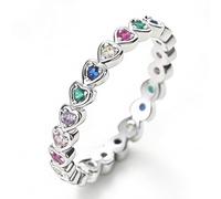 Bague d'éternité romantique en forme de cœur en oxyde de zirconium multicolore pour femme - Cadeau idéal pour la Saint-Valentin