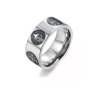 Bague d'exorcisme de St Benoît en acier inoxydable pour homme - 8 mm - Croix catholique romaine - Protection contre les fantômes - Chasseur chrétien - Saint Jésus - Bague de phalange - Cadeau