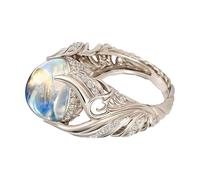 Bague d'humeur - Bague réglable en argent sterling avec pierre de lune pour femme et fille - Bague en argent avec pierre de lune - Bijoux de promesse pour elle anniversaire, Refer to description