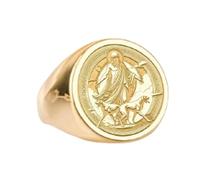 Bague Dieu des Enfers en argent sterling 925 | Bague plaquée or | Chevalière ronde 15 x 15 mm | Taille de l'anneau : 5-12,5 US | Avelaibal | LKDR_0672