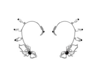 Bague d'oreille à clipser en forme d'araignées pour femme sans piercing - Bijou réglable pour concerts et fêtes - Style gothique - Marron argenté - Recluse avec pierre noire