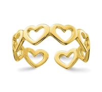 Bague d'orteil en argent sterling 925 doré avec cœurs découpés 5 mm de large pour femme