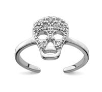 Bague d'orteil en argent sterling 925 poli et oxyde de zirconium avec tête de mort de 1,5 mm de large pour femme