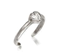 Bague d'orteil en or blanc 14 carats avec oxyde de zirconium cubique et faux diamant réglable élégant en forme de cœur pour femme