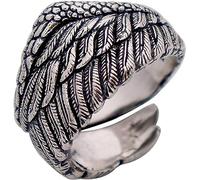 Bague d'orteil rétro vintage en argent sterling 925 noir avec ailes d'ange et plumes for hommes et femmes, ouverte et réglable(54mm)