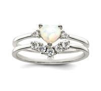 Bague double anneau en argent sterling 925 avec zircone cubique et opale blanche créée en forme de cœur pour homme et femme 8,4 mm, US 6 | EU 52.75 | DE 16.5 | JP 12 | UK M, Zircone cubique Opale