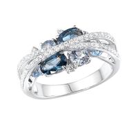 Bague Double X Cross - Bande Croisée En Zircon Bleu Marine, Bijoux De Déclaration En Creuse | Taille Réglable Cinq À Onze, Mode Élégante Pour Les Tenues De Soirée, Cadeau D'anniversaire I